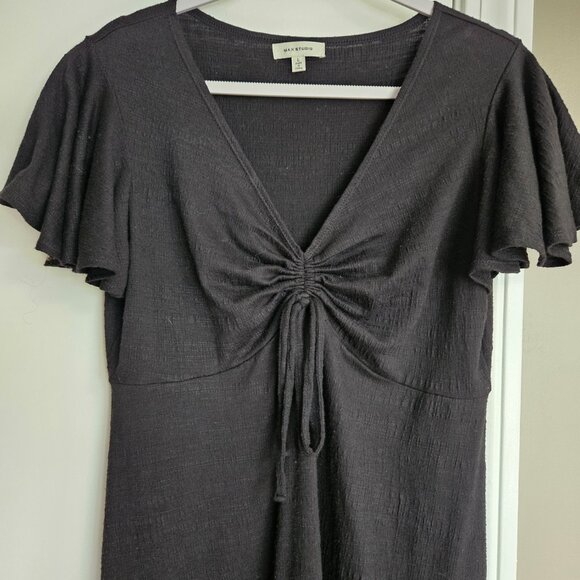 Max Studio Women’s Cinched Front Flutter Sleeve Midi Dress - Black, Size L - Picture 5 of 8